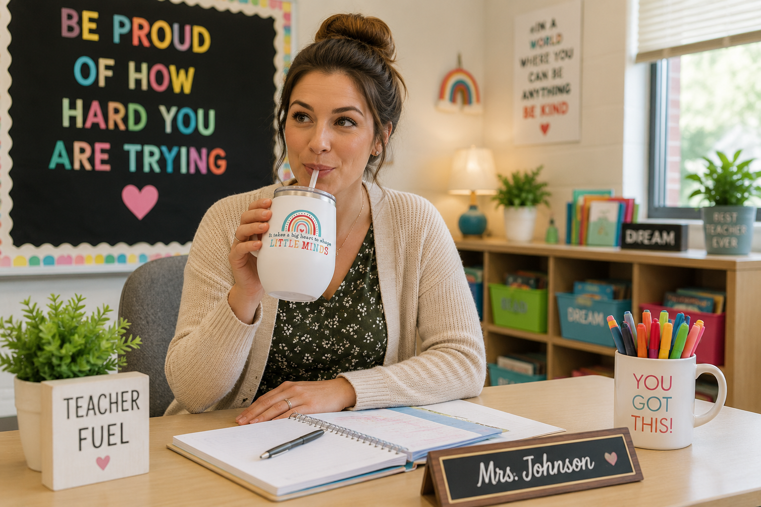 New school year teacher gifts with cozy blanket, mug, coffee, tea, and candle