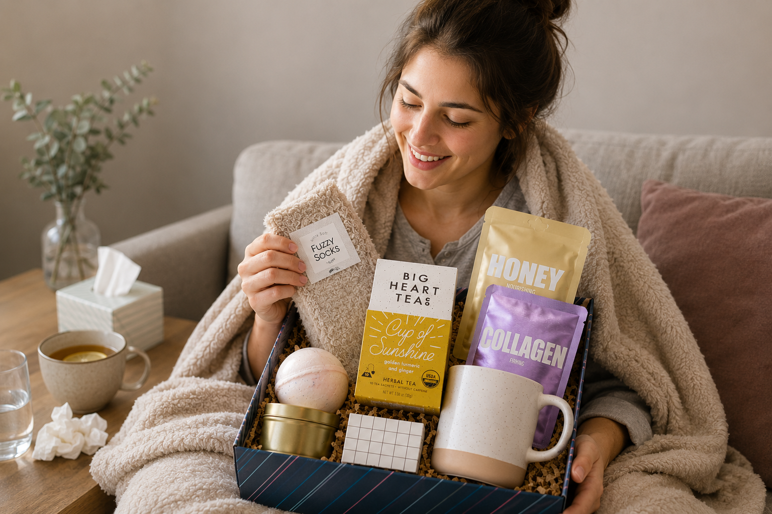 Pick me up gift box with a gift to cheer someone up and send a little summer sunshine