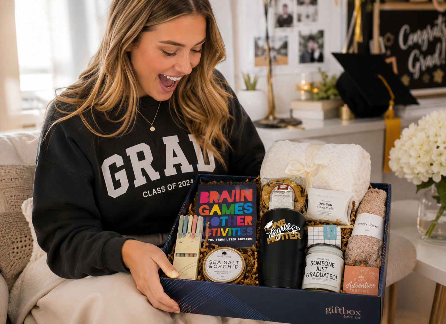 Custom graduation gift box to celebrate a proud new graduate’s big achievement