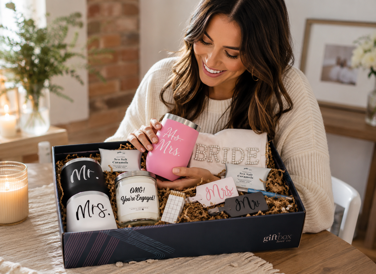 Custom engagement gift box to celebrate a newly engaged couple in style