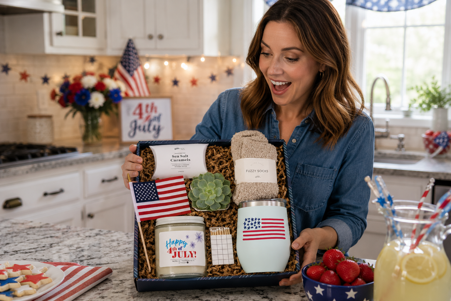 4th of July gift box that ships next business day for on time delivery