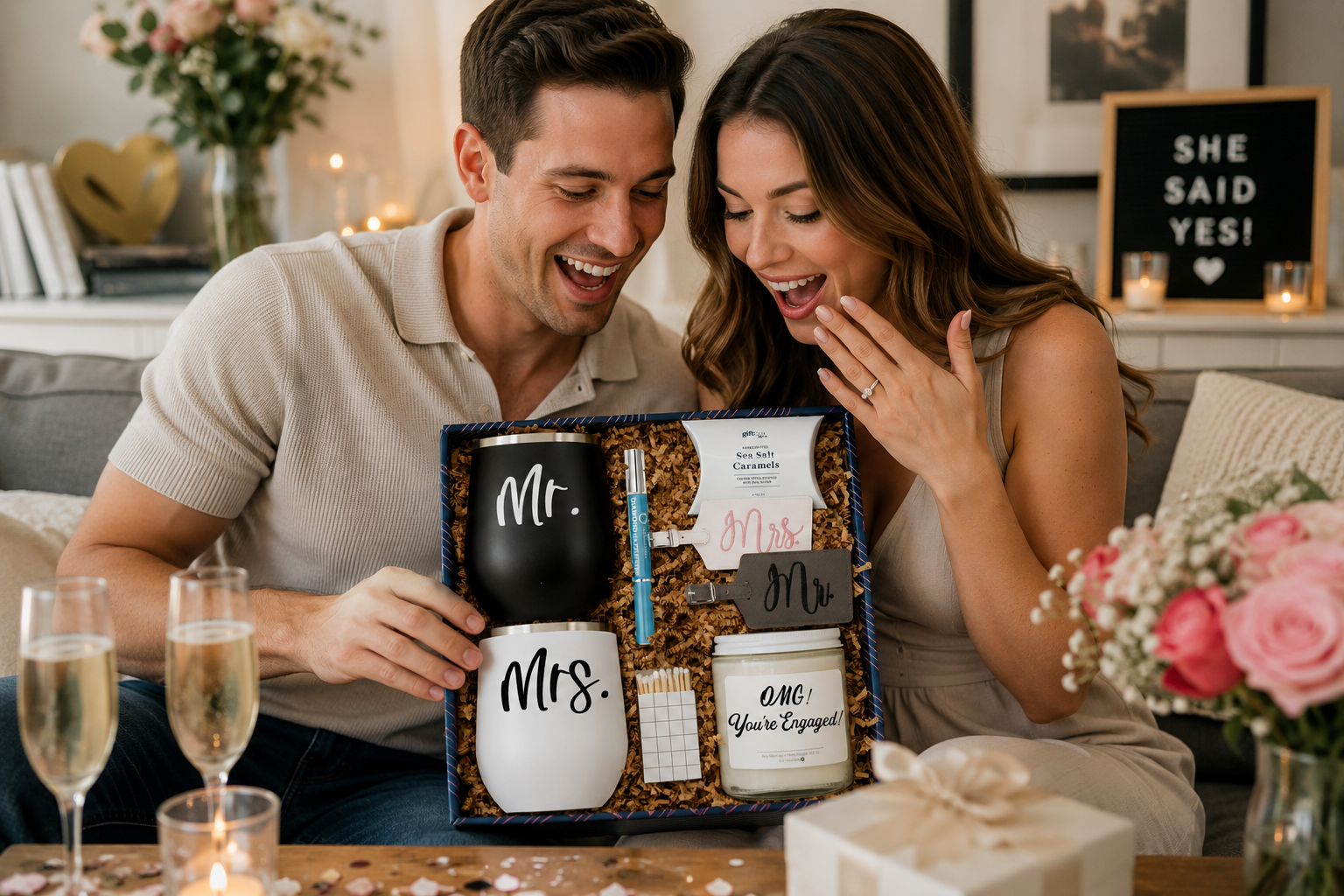 Engagement party gift box for the happy couple