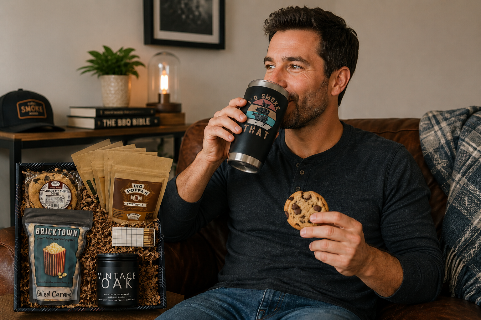 mens birthday gift box with practical treats and comforts for him