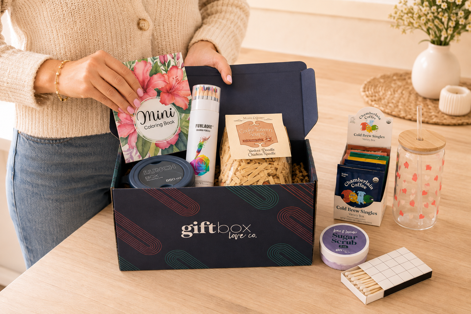 Build your own gift box for any occasion with candles, treats, and cozy add ons