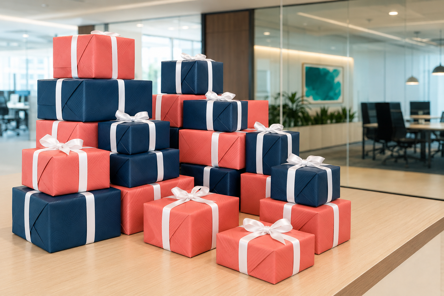 Corporate holiday gifting boxes ready to send to employees and clients 