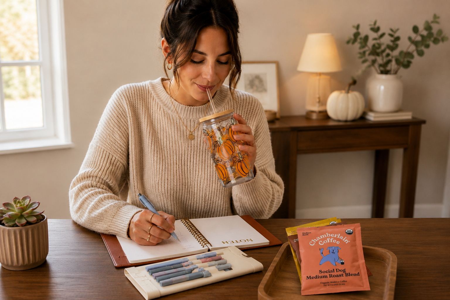 Cozy fall gift ideas including a candle, soft socks, and seasonal treats in a box