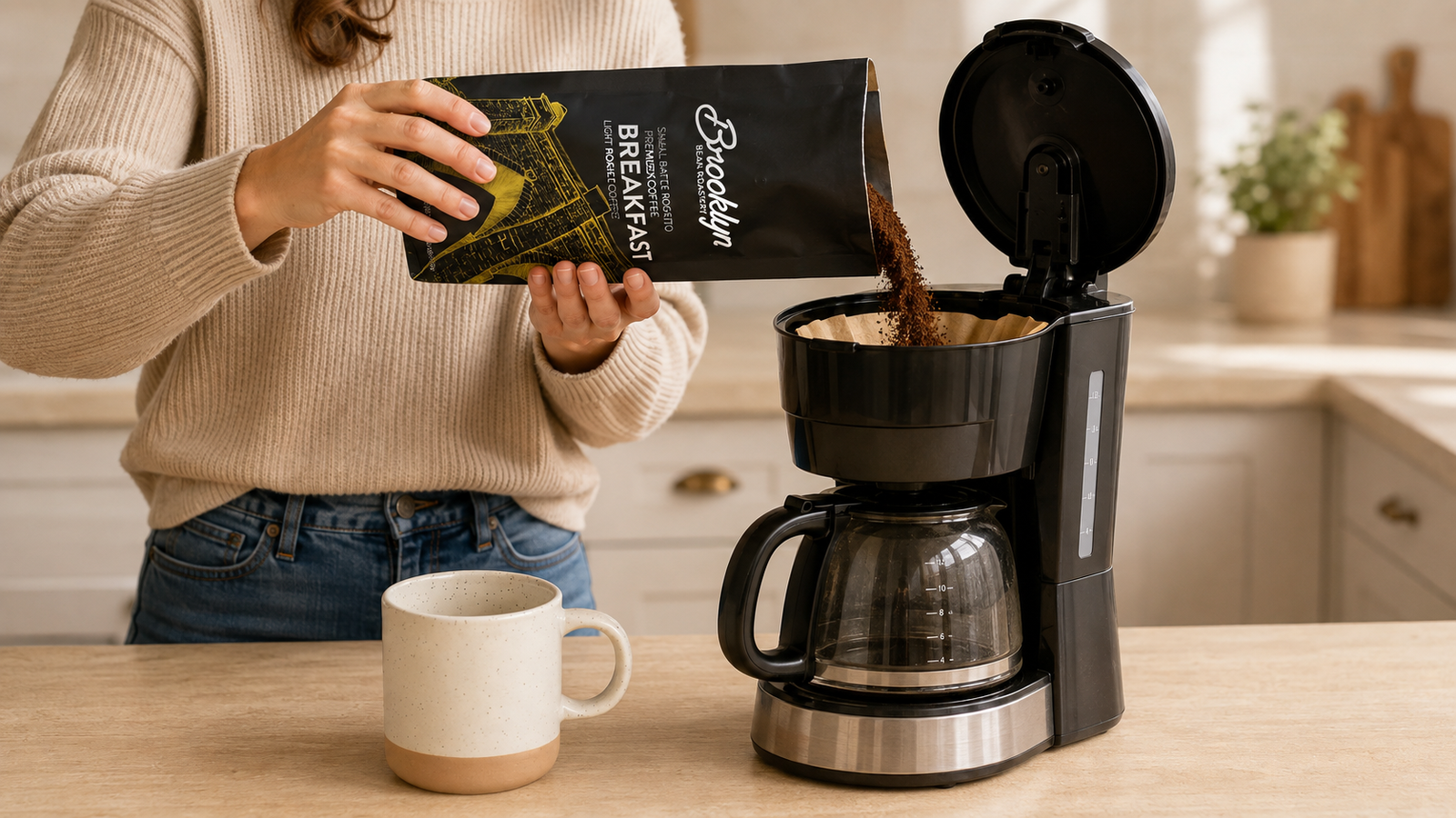 The essentials that go inside a great coffee lover gift box, styled and ready.