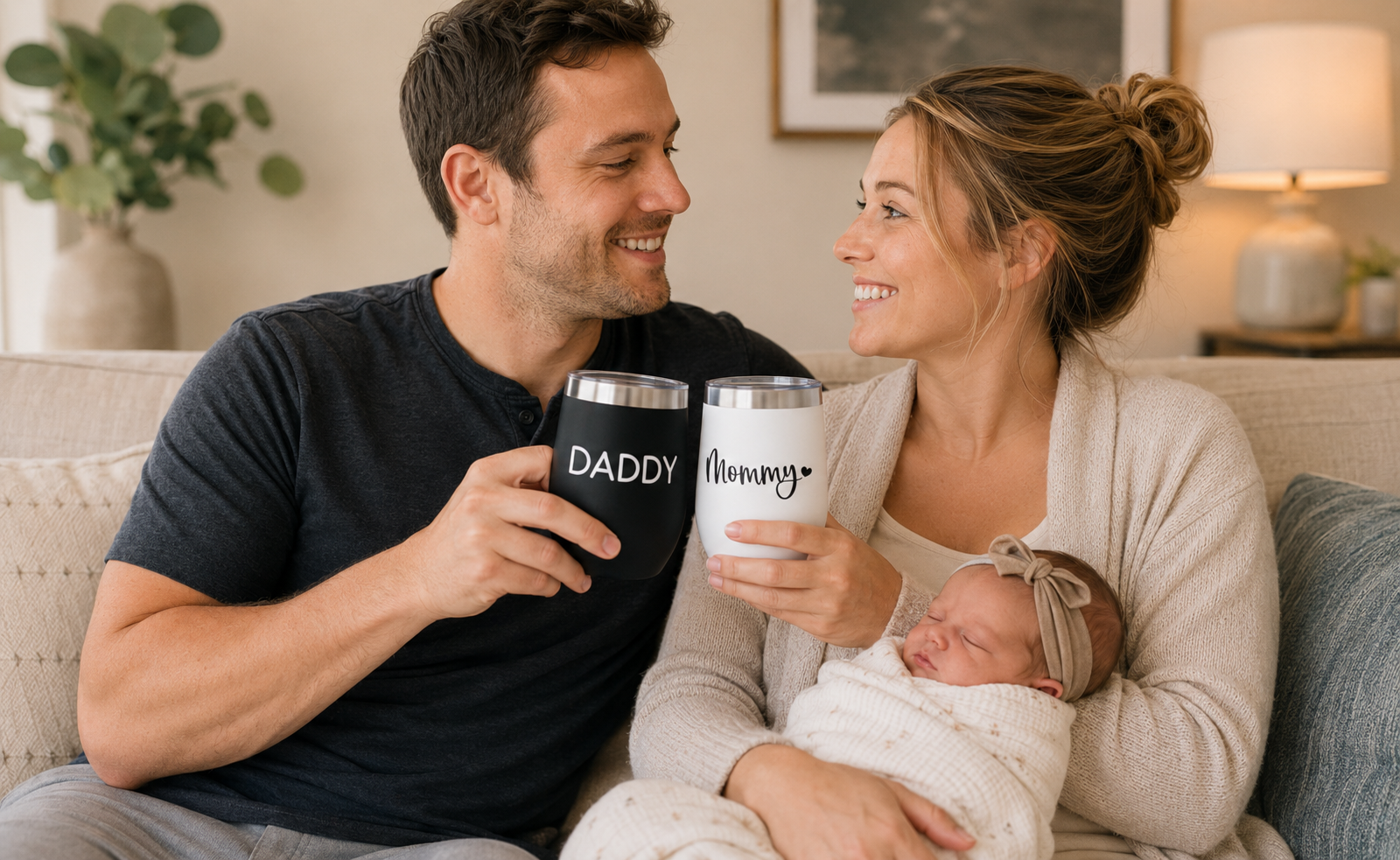 Gifts for new parents arranged in a comforting curated welcome gift box