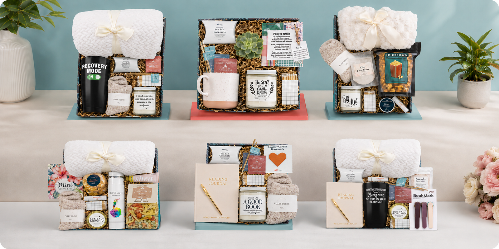 elf care gift box with candle blanket and tea for wellness month