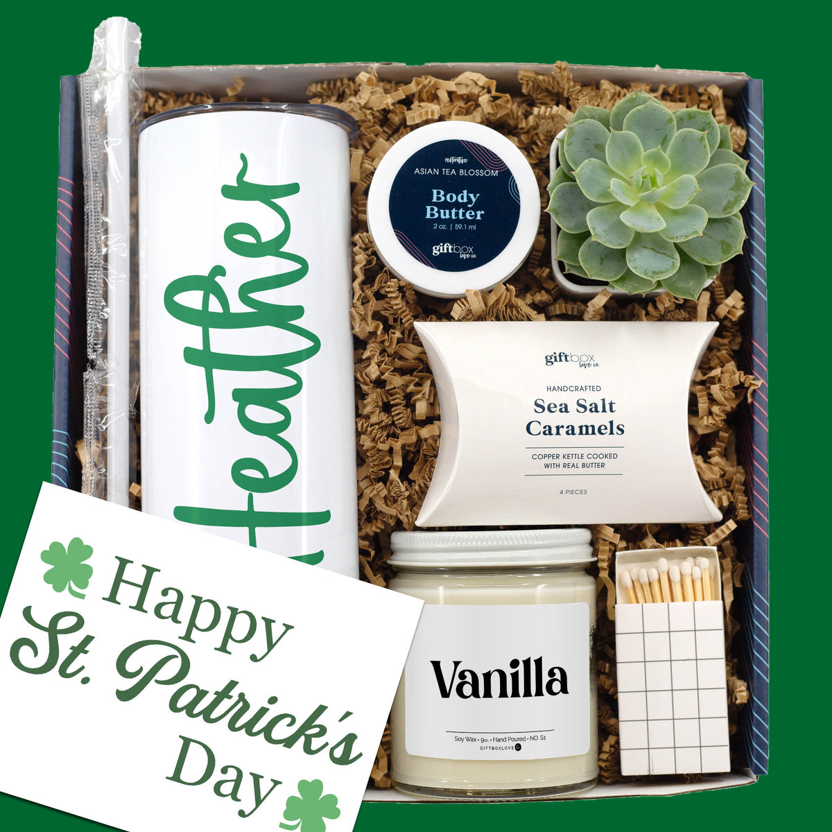 St. Patricks Day Tumbler with Succulent Gift Box