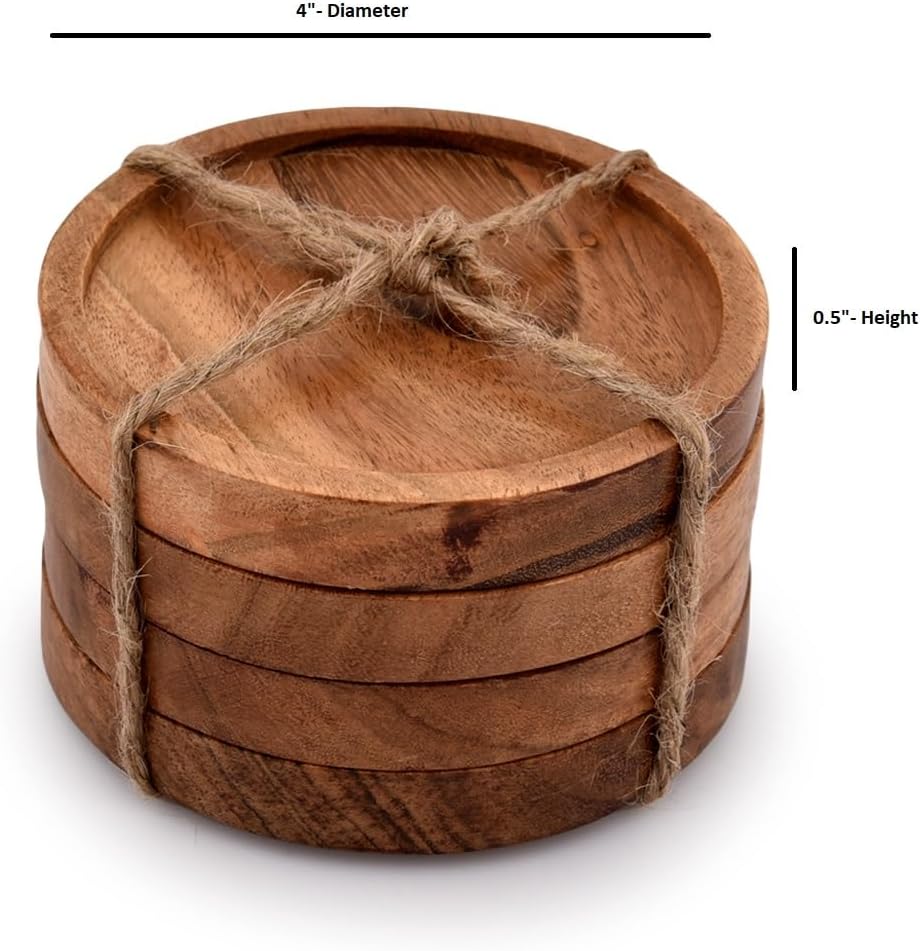 Round Wood Coaster Set