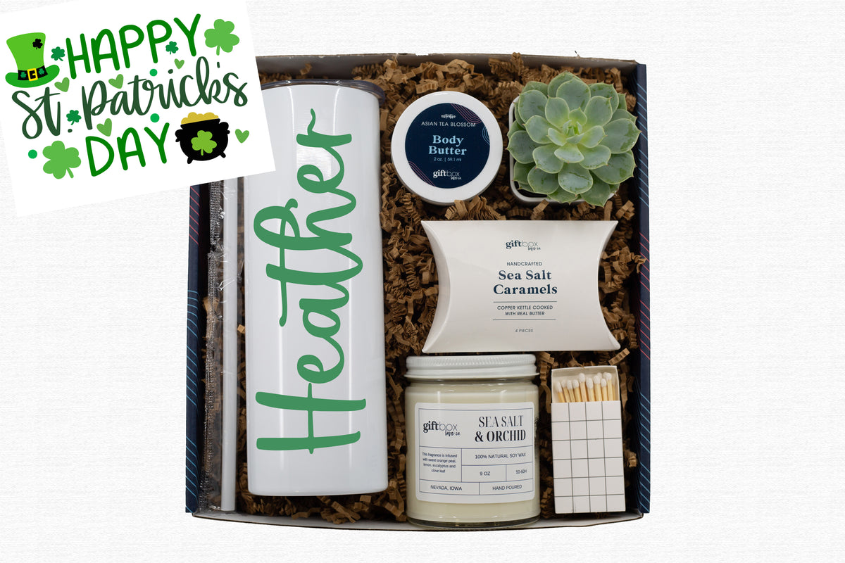 St. Patricks Day Tumbler with Succulent Gift Box