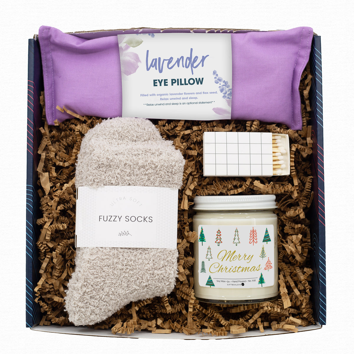 Cozy Christmas Night Gift Set – Fuzzy Socks, Candle &amp; Lavender Relaxation