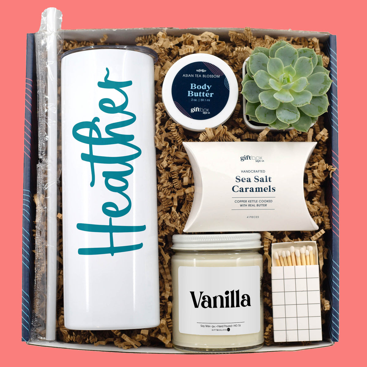 Personalized Tumbler with Succulent Gift Box