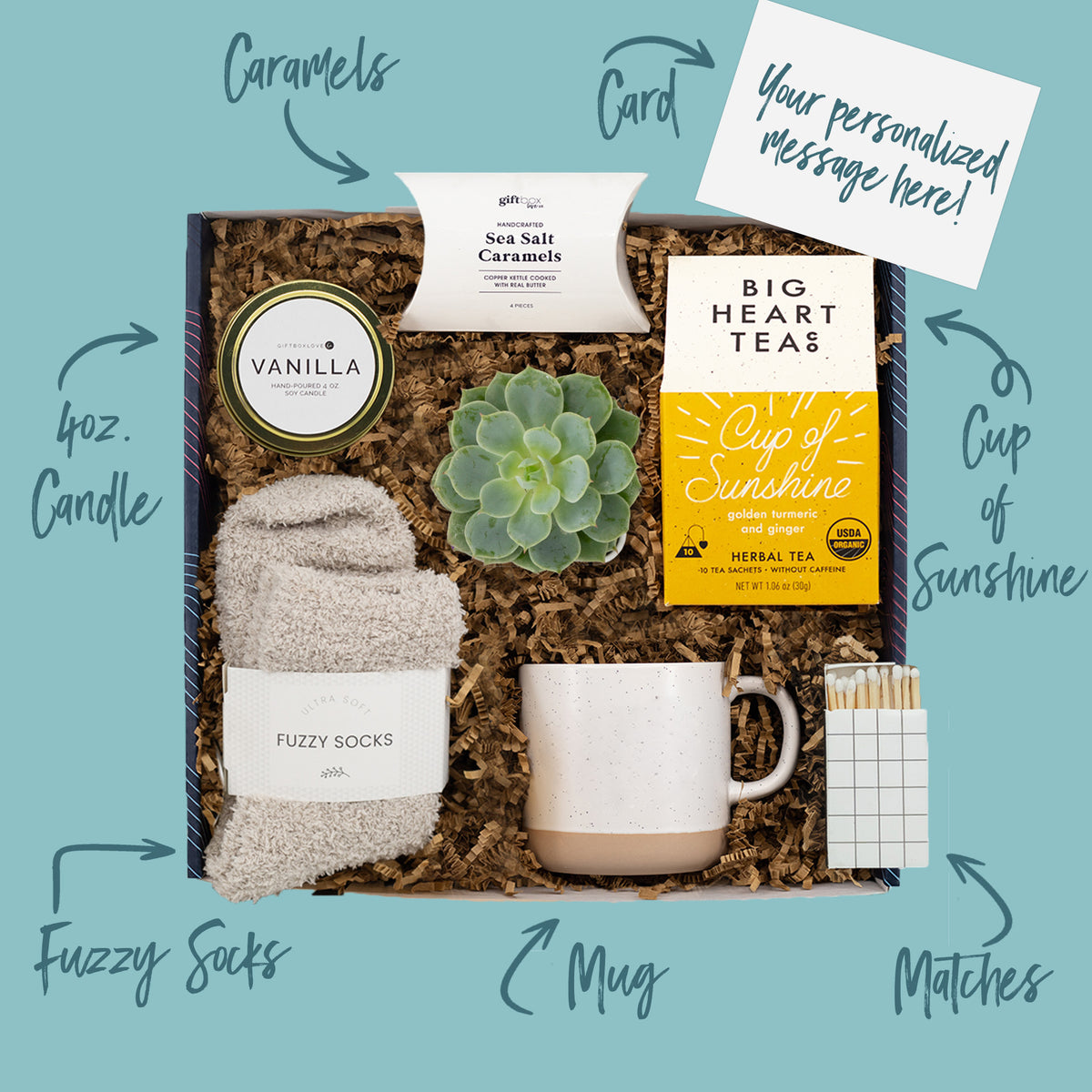 doodle crate succulent Sunshine & Sips Gift Box – Tea & Succulent Care Package