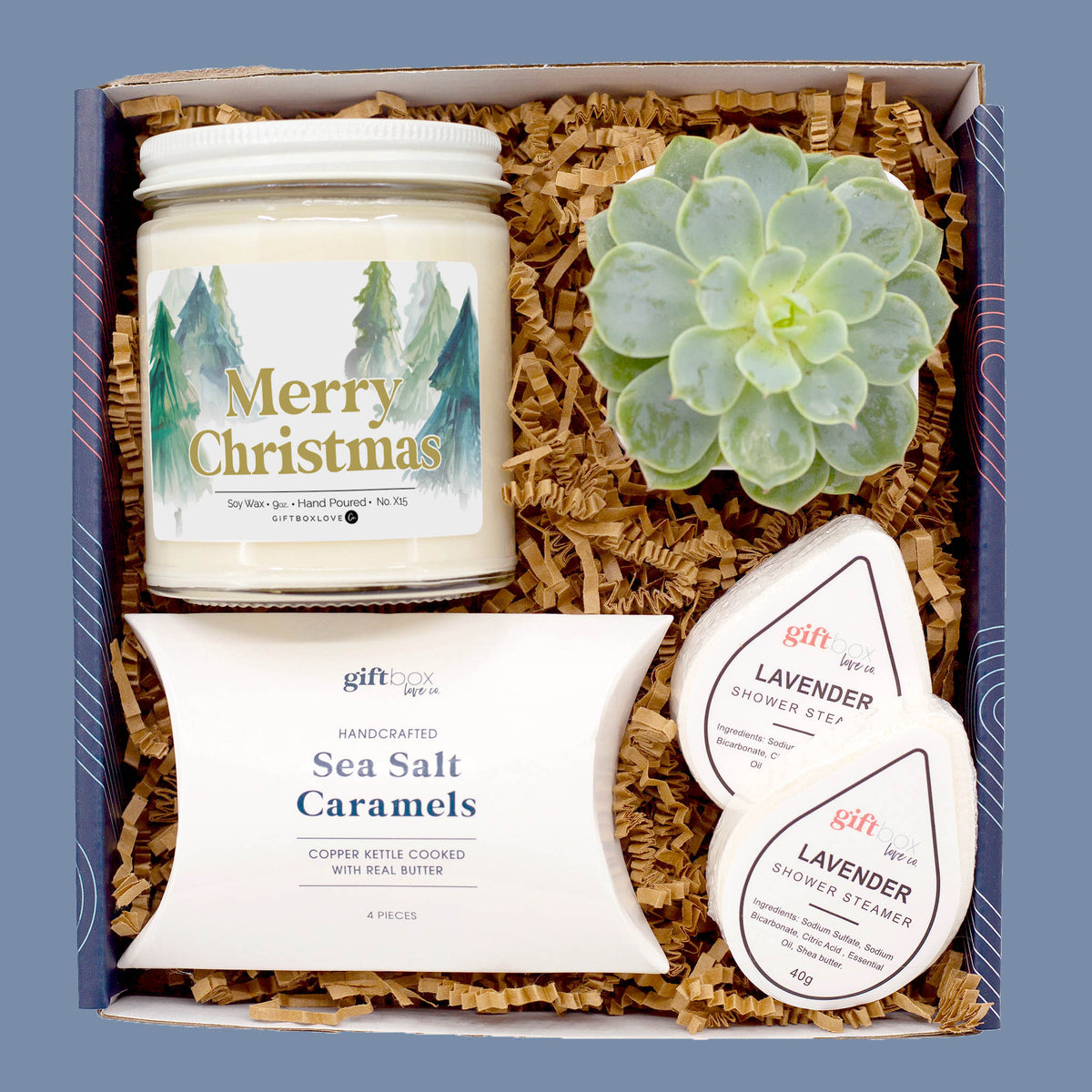 Christmas Holiday Gift Box – Candle, Succulent & Treats