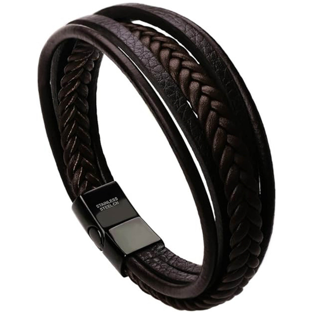 Men’s Braided Leather Bracelet with Magnetic Clasp