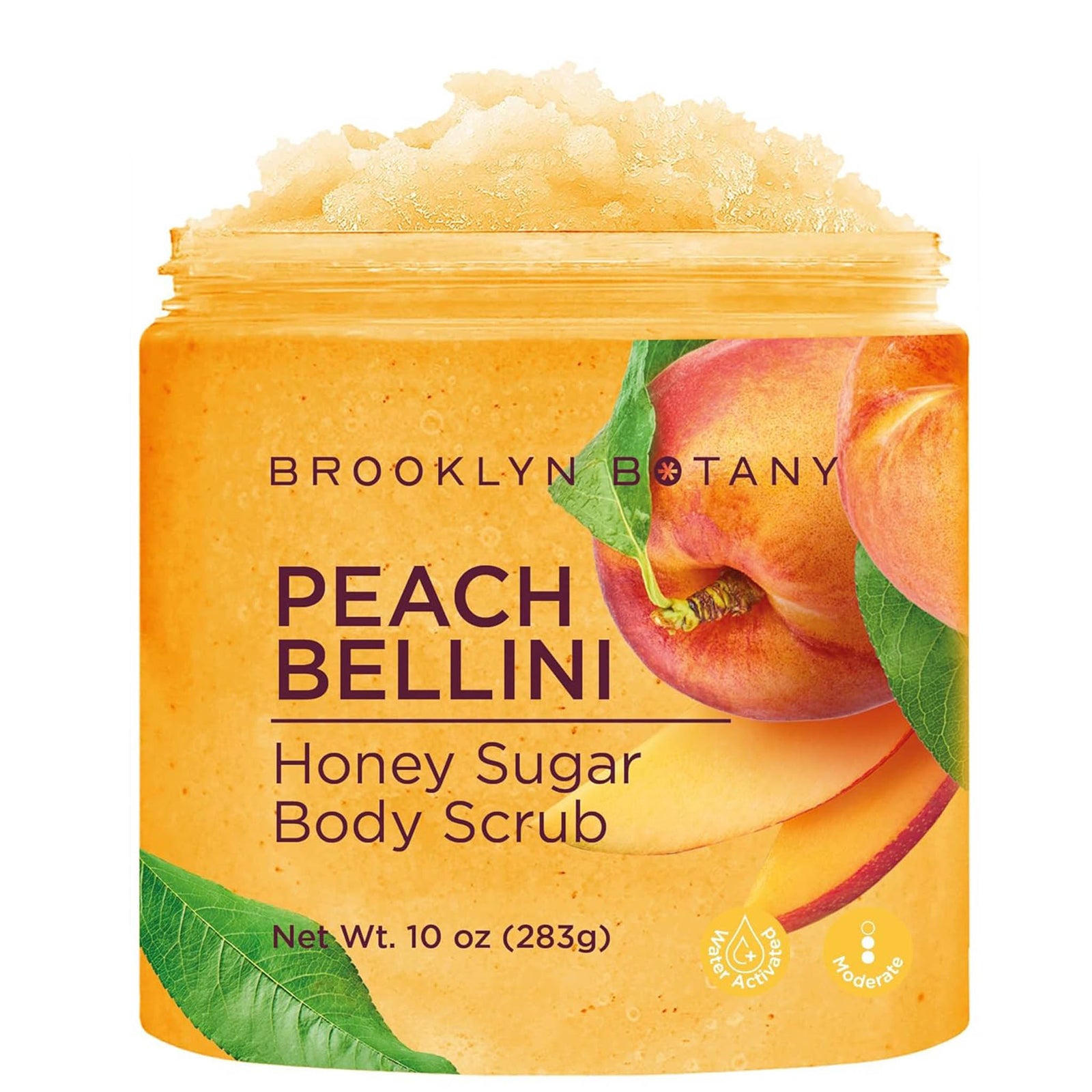Brooklyn Botany Peach Bellini honey sugar body scrub exfoliates and hydrates skin