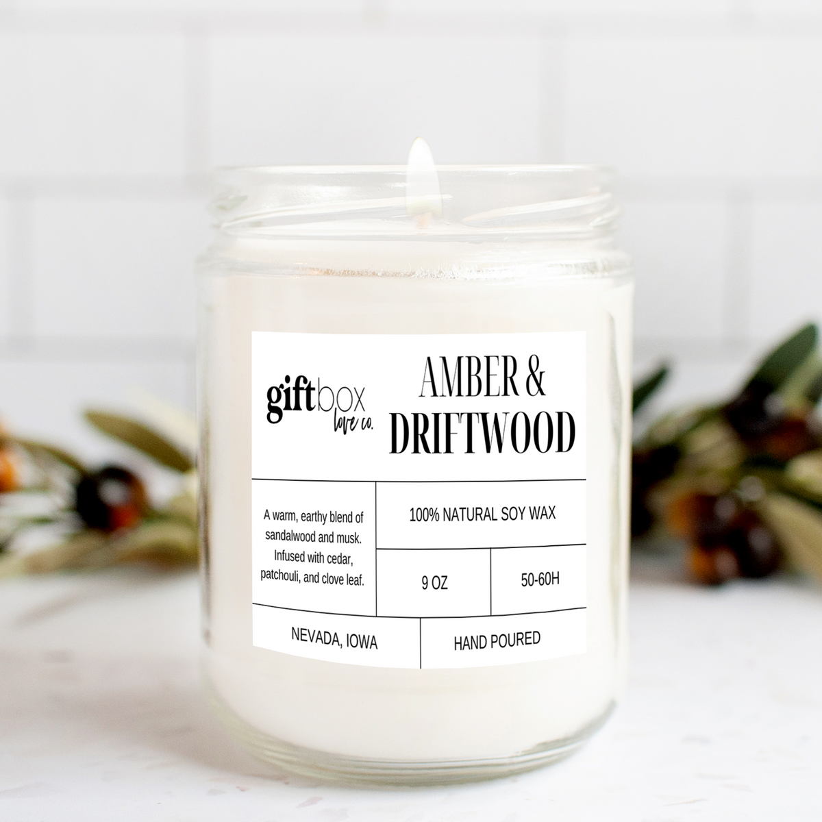 Amber Driftwood Soy Wax Candle - 9 oz