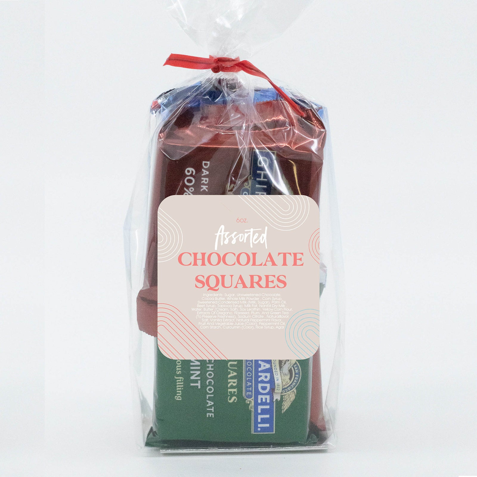 Assorted chocolate squares gift bag with Ghirardelli chocolates