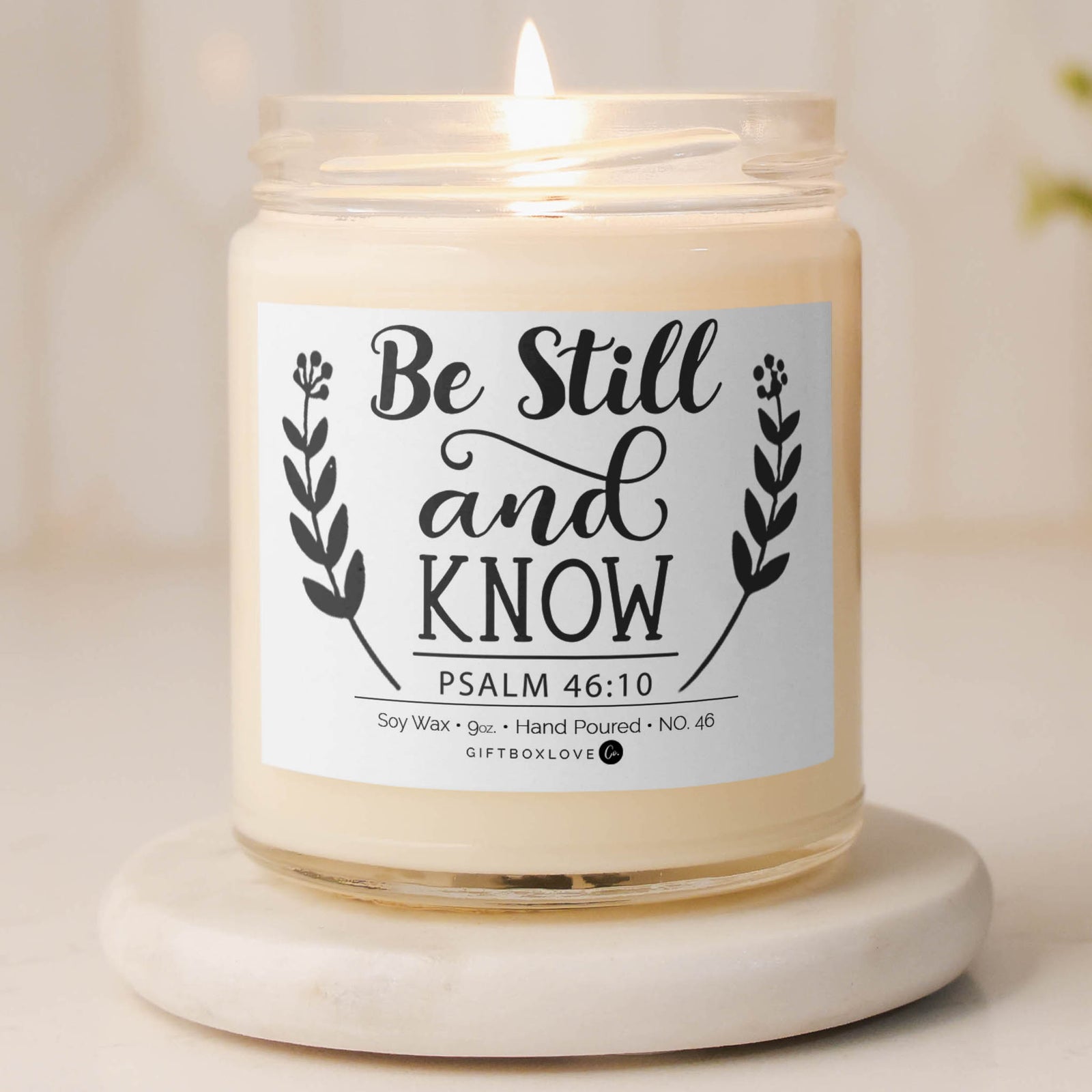 be still and know psalm 46 10 soy candle 9 oz glass jar
