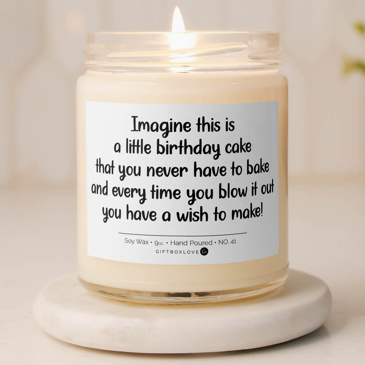 9oz soy candle with birthday cake wish message label gift