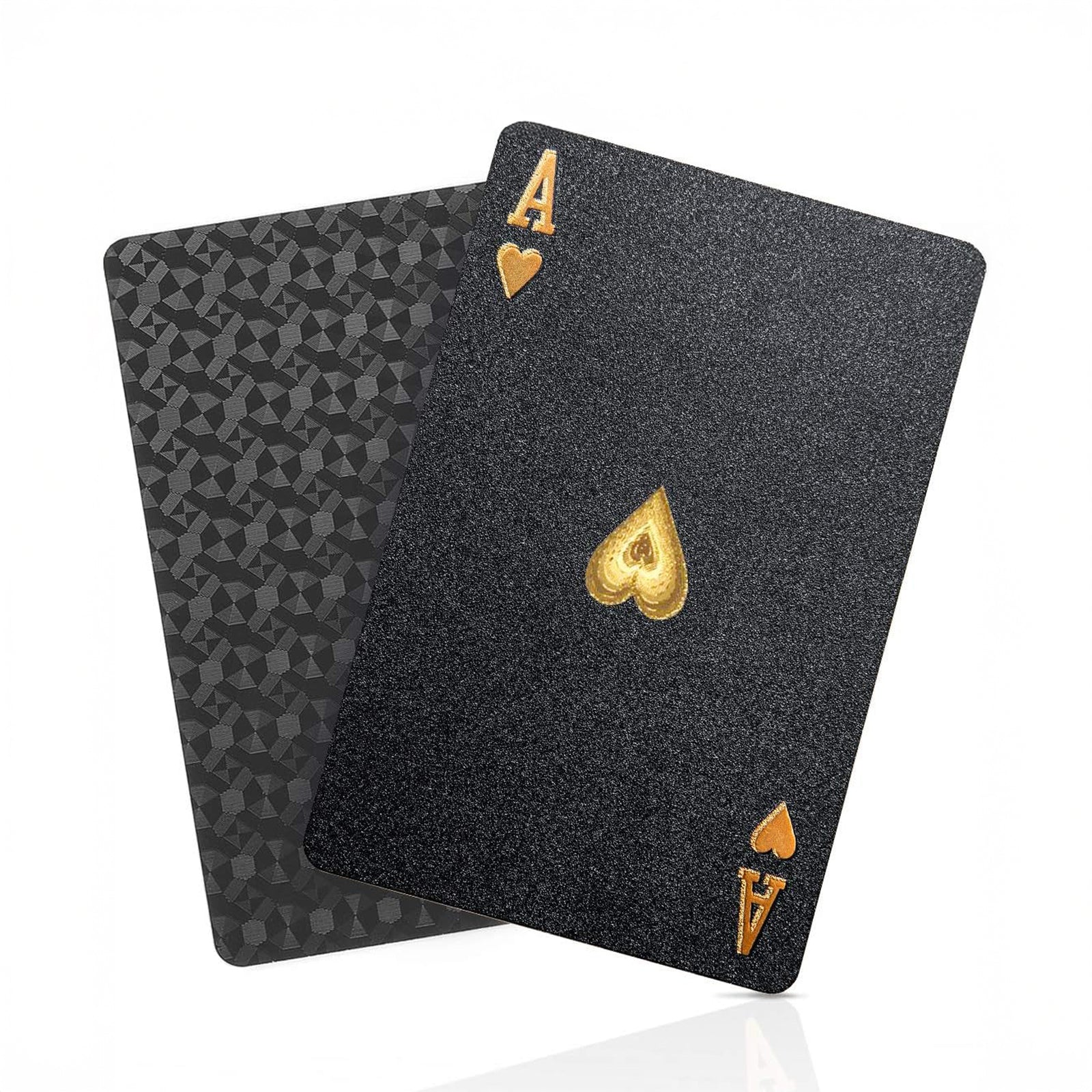 Luxury black and gold playing cards with textured finish and gold heart ace design