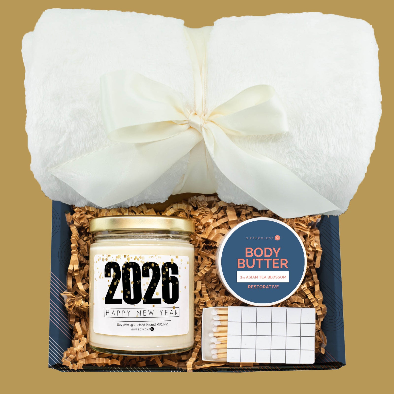 Cheers to 2026 Gift Box with blanket, candle, body butter, and matches