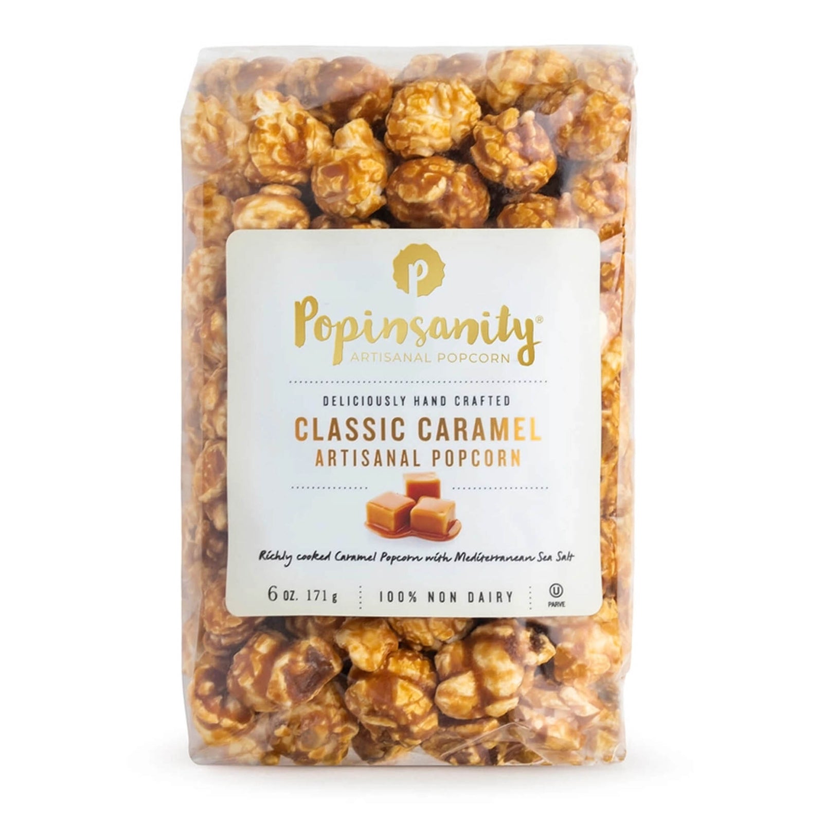 Classic caramel artisanal popcorn with Mediterranean sea salt