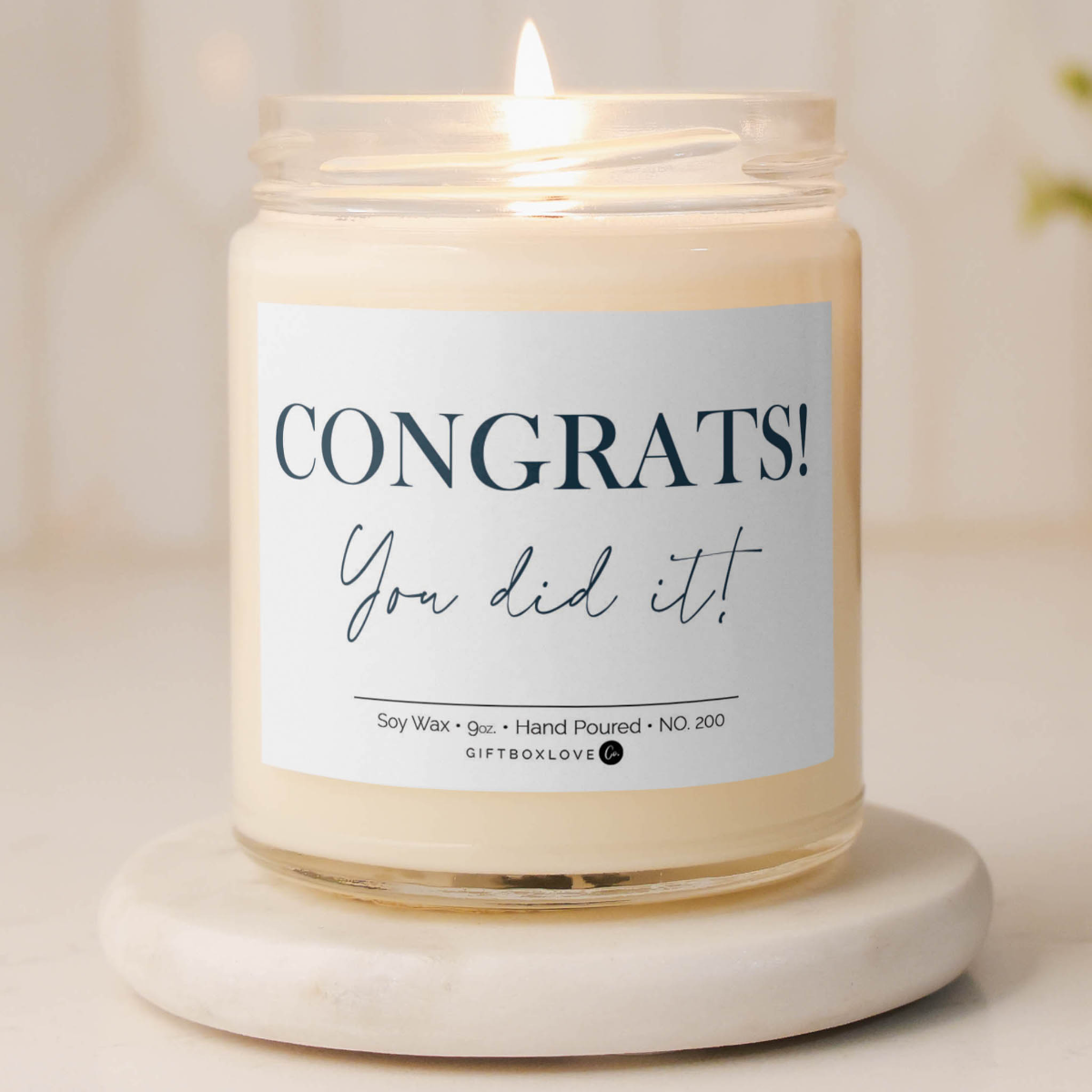 Congrats! You Did It! Candle in glass jar, hand-poured soy, perfect for graduation, promotion, or milestone celebration