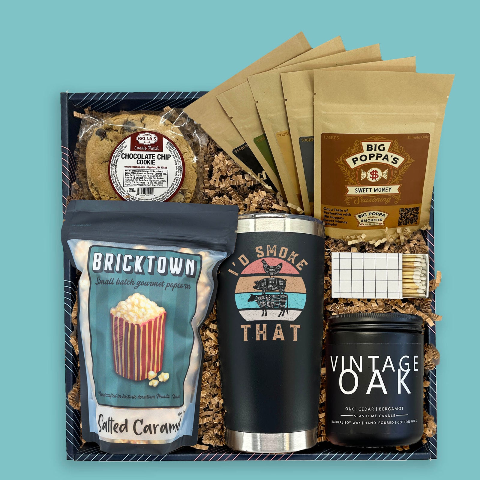 crafted for him gift box with insulated tumbler gourmet popcorn bbq seasonings candle and cookie