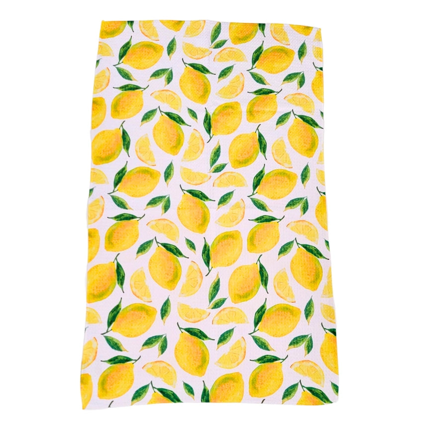 Lemon Print Waffle Tea Towel
