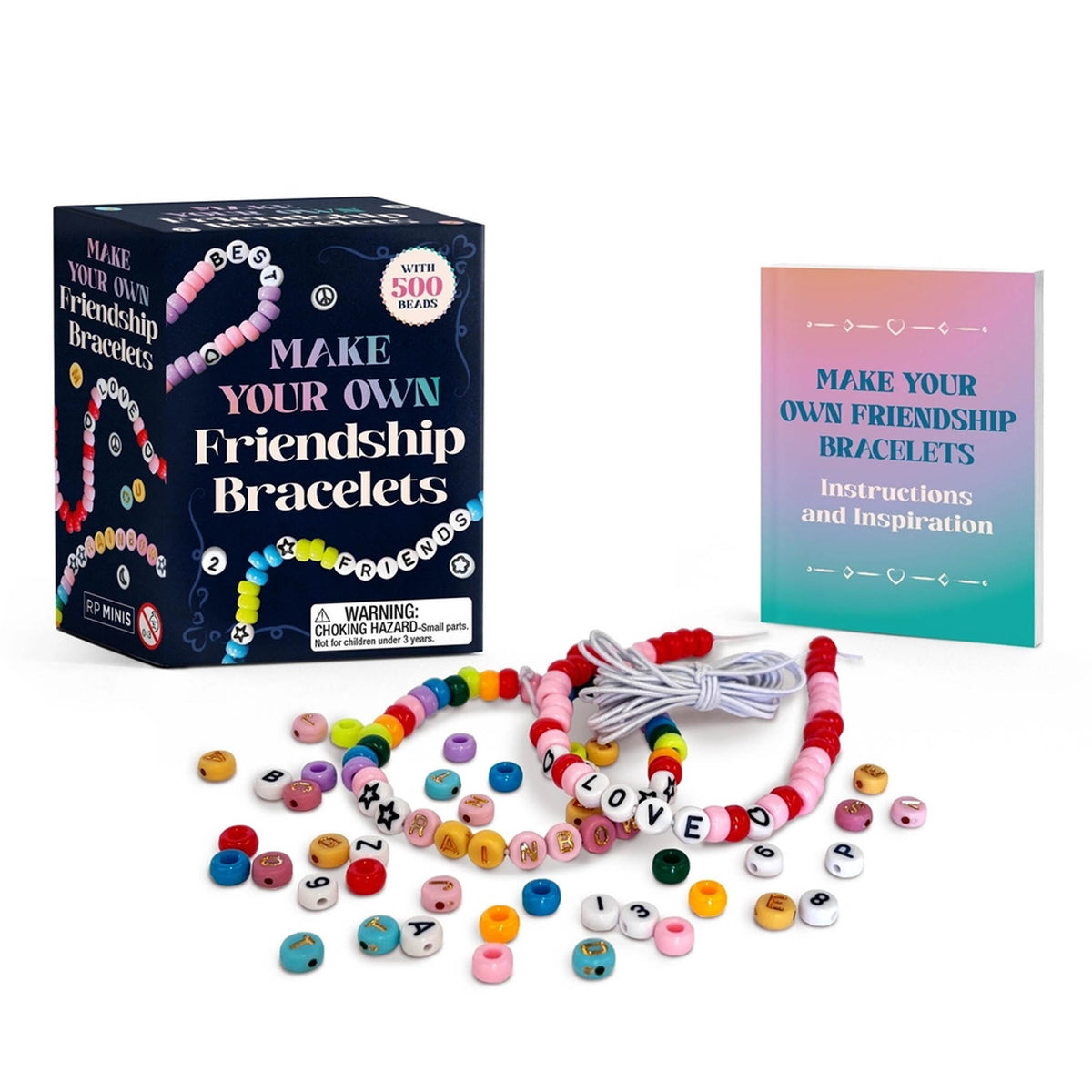 DIY friendship bracelet kit with colorful beads string and instructions