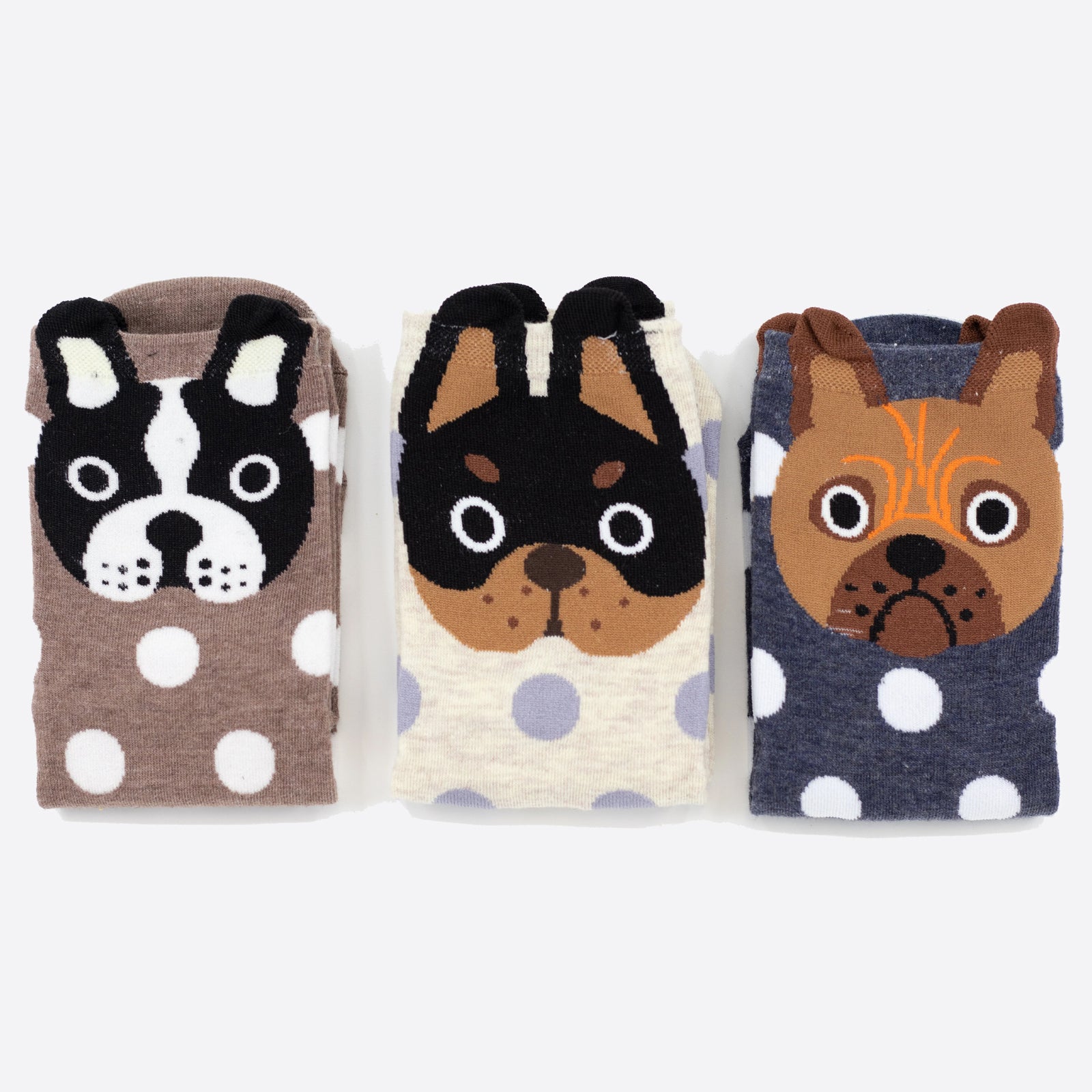 Dog face socks with polka dots, perfect for gift boxes and pet lovers