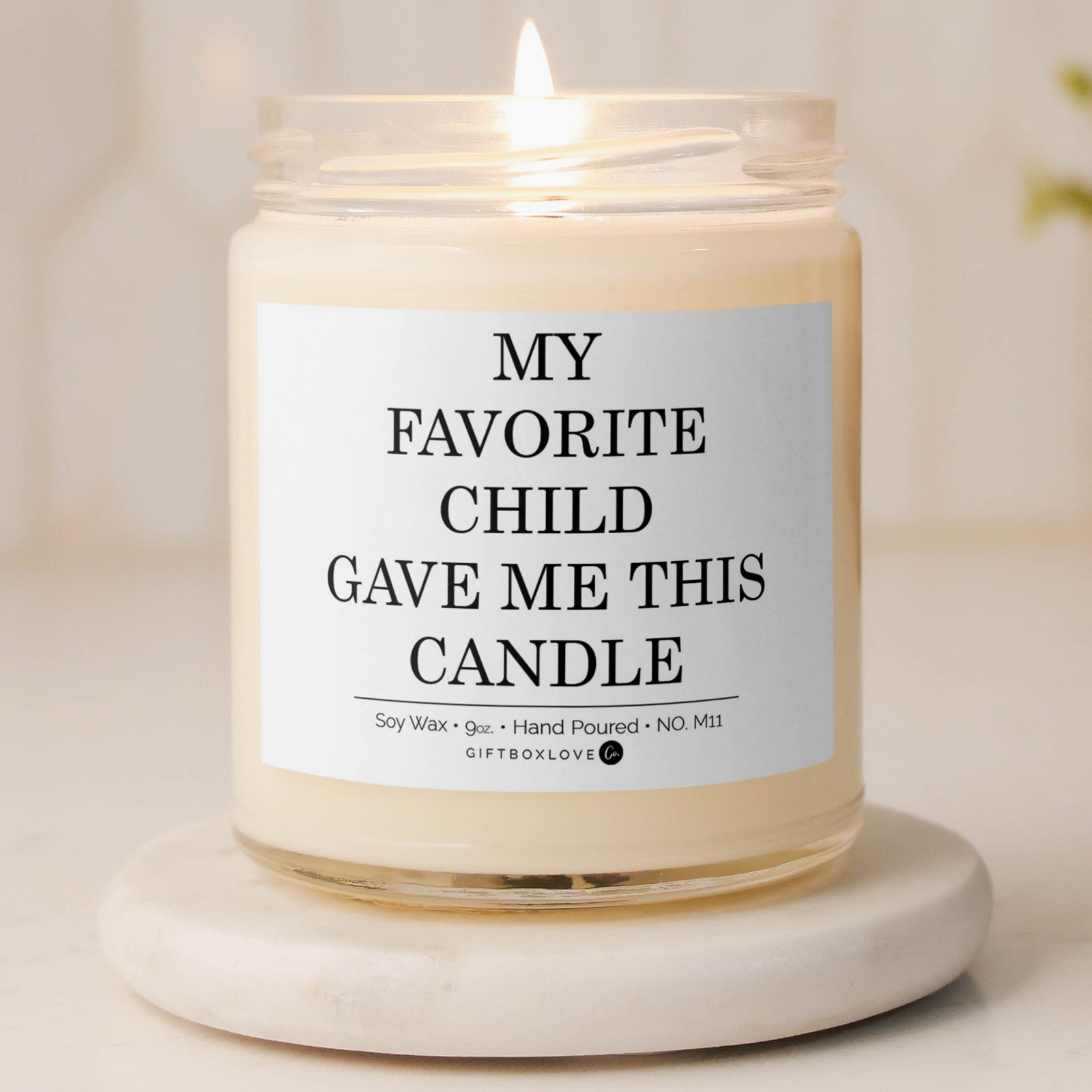 Lavender soy candle with “My Favorite Child Gave Me This Candle” label – 9 oz funny gift for parents