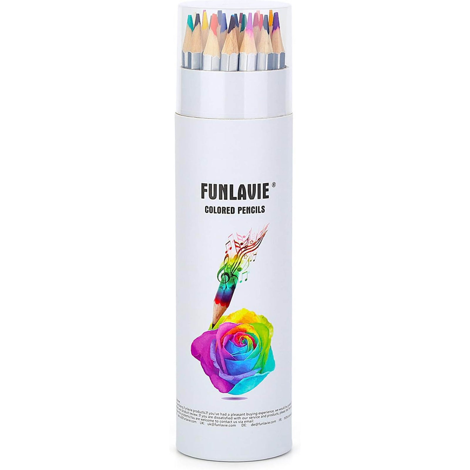 Set of 24 Funlavie colored pencils in white storage tube
