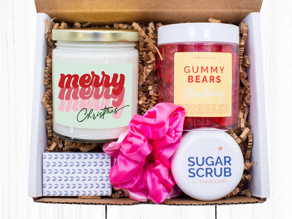 Merry Merry Merry Christmas Candle Gift Box with Gummy Bears