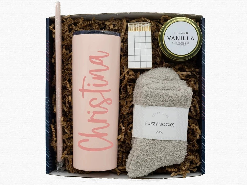 Personalized Tumbler and Fuzzy Socks Gift Box