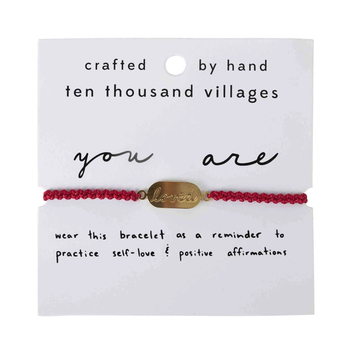 Love Engraved Adjustable Bracelet with red woven cord and gold-tone loved charm