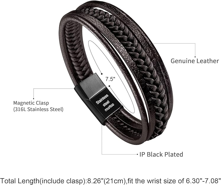 Men’s Braided Leather Bracelet with Magnetic Clasp