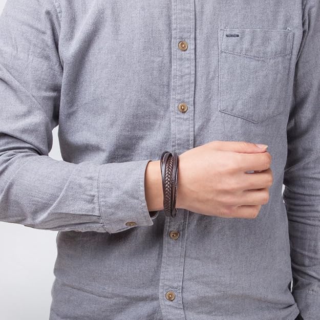 Men’s Braided Leather Bracelet with Magnetic Clasp