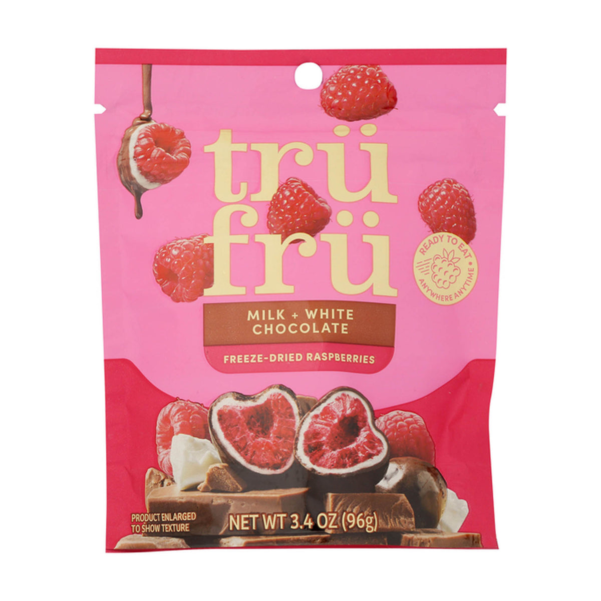 milk and white chocolate covered freeze-dried raspberries