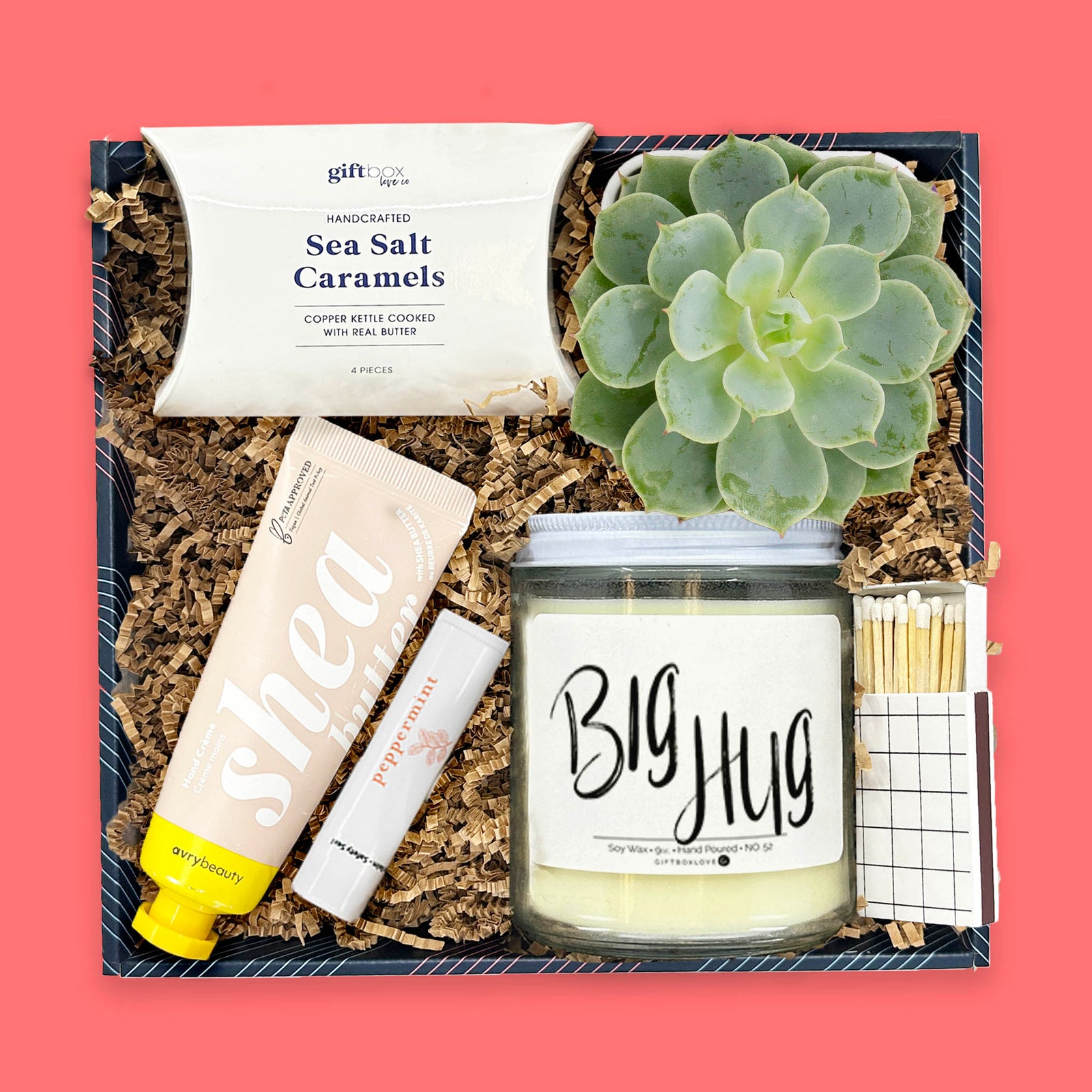 modern professional corporate gift box with succulent candle and self care items