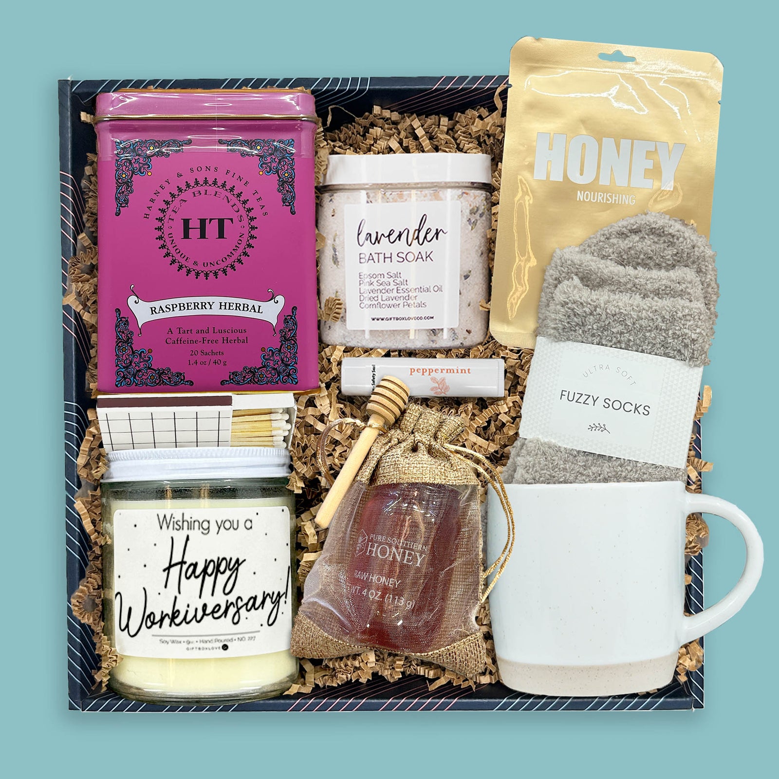 moments of appreciation corporate gift box with tea bath soak fuzzy socks honey and candle