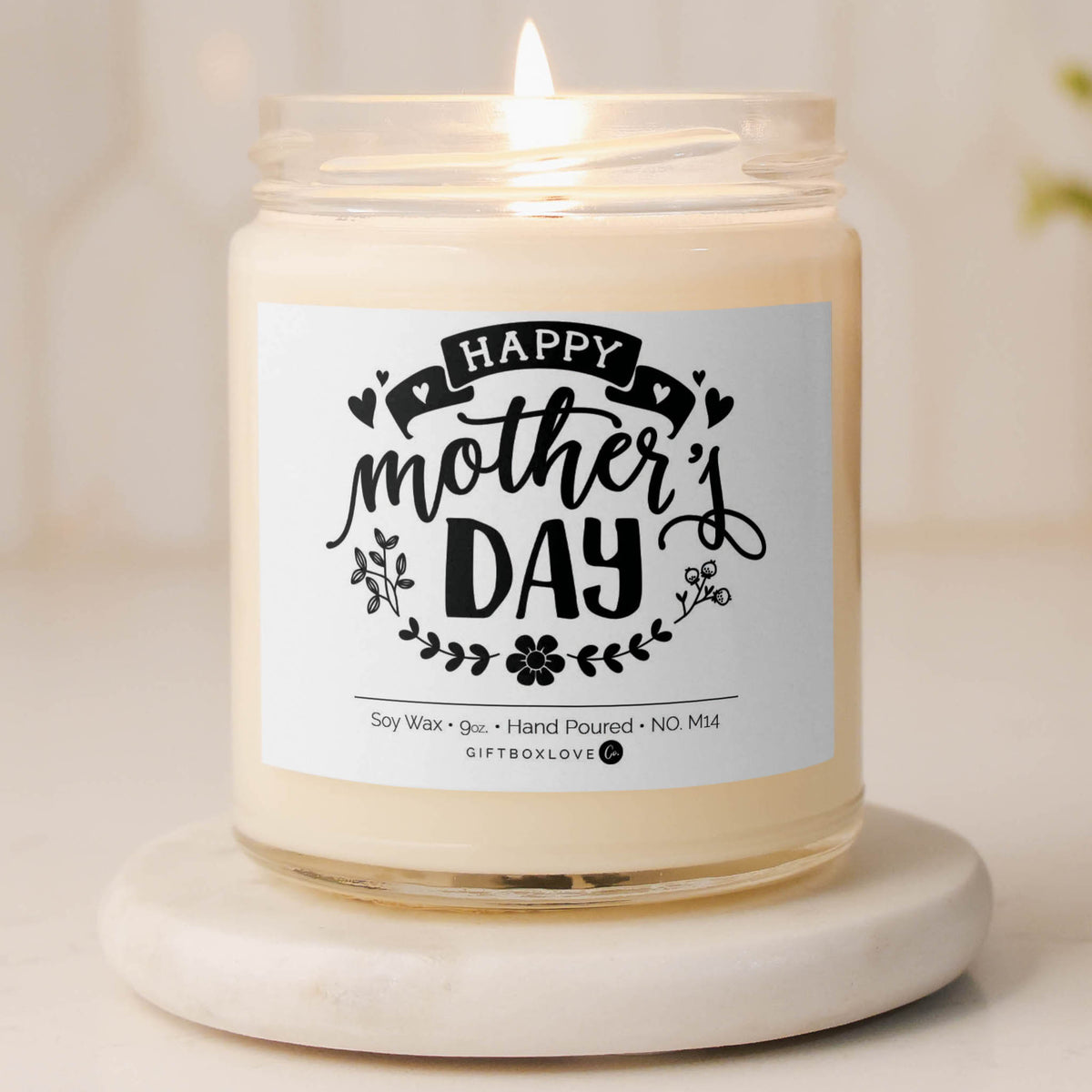 Happy Mother’s Day 9 oz soy candle in glass jar with minimalist label