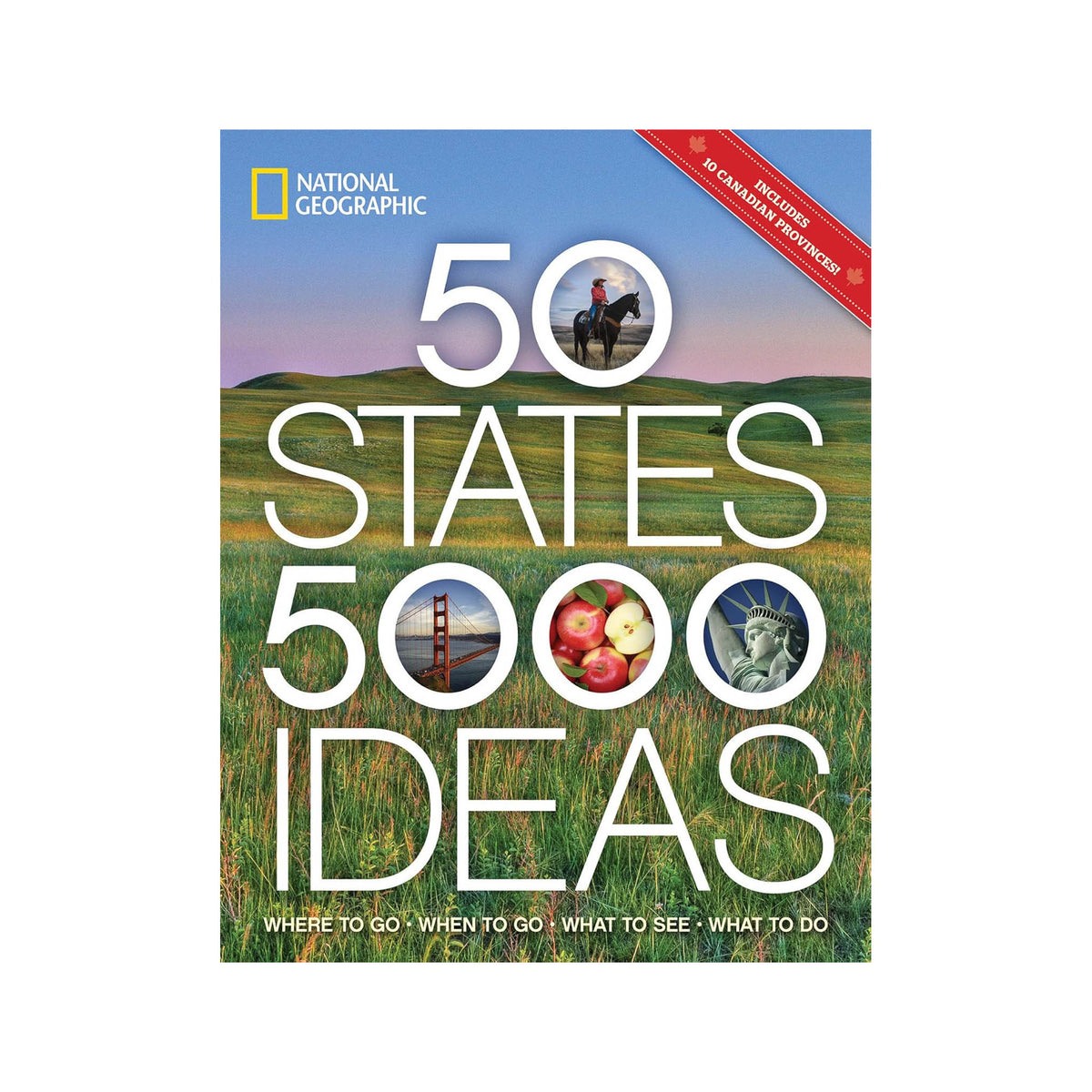 National Geographic 50 States 5000 Ideas book cover with scenic landscape background