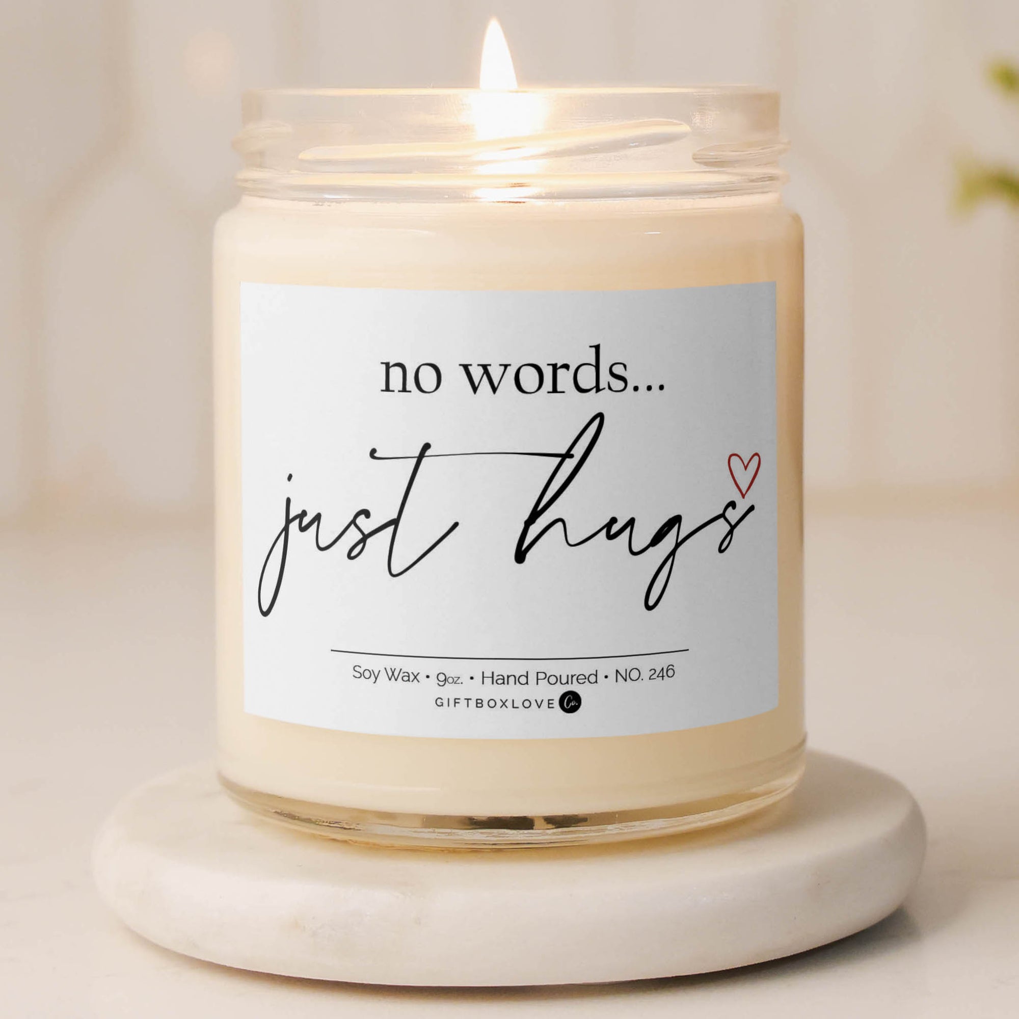 “No Words… Just Hugs” sympathy candle in glass jar – thoughtful comfort gift
