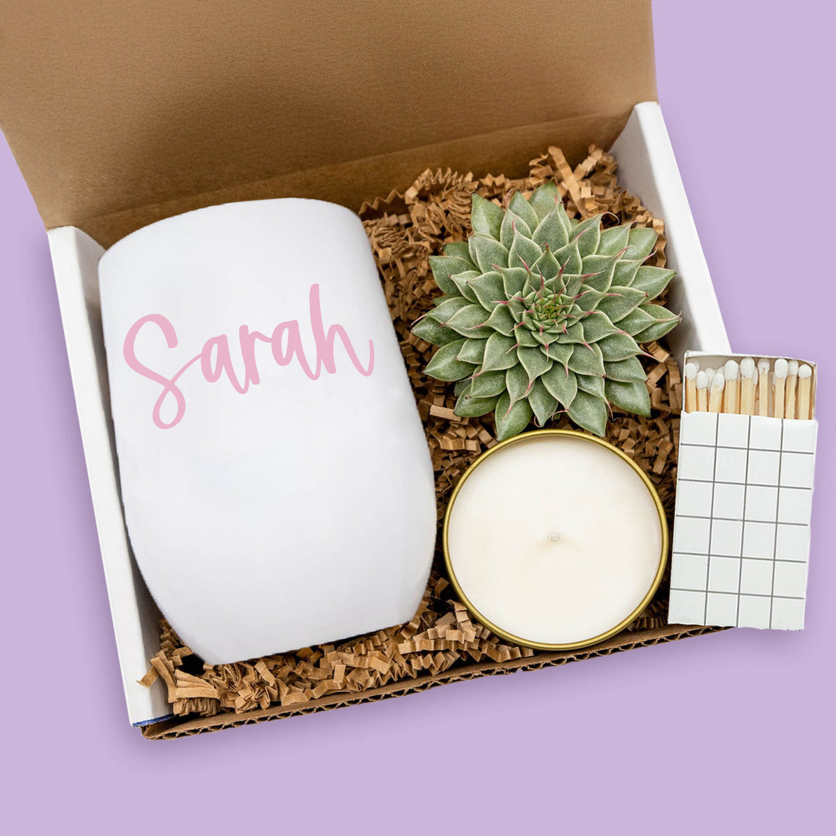 Personalized Easter mini gift box with custom tumbler, candle and succulent