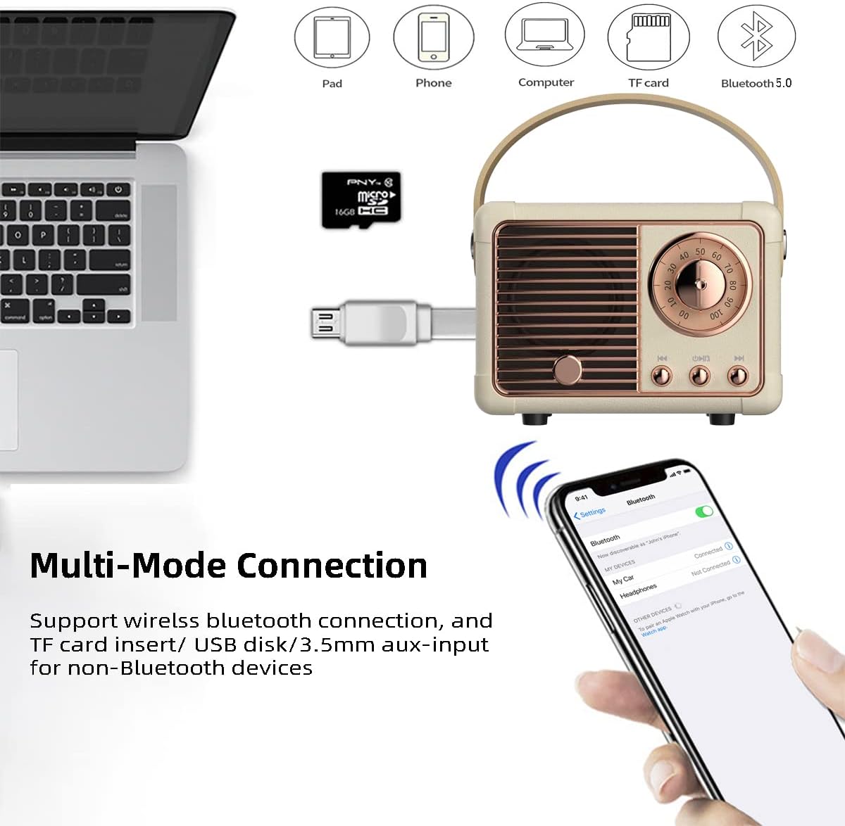 Retro Portable Bluetooth Speaker – Beige Vintage Mini Speaker