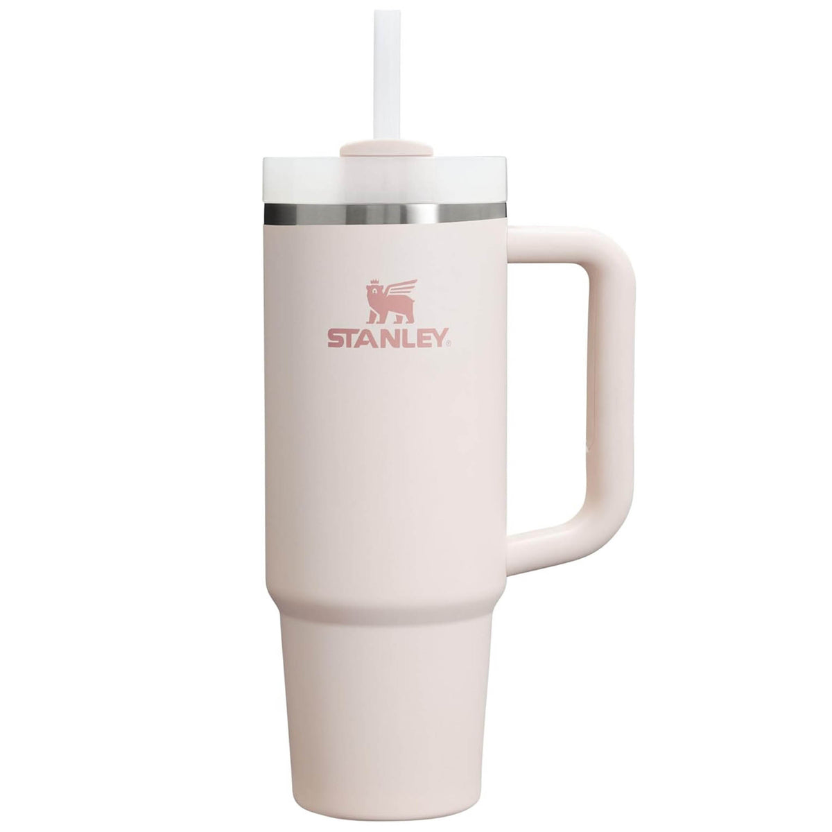 Soft blush pink Stanley Quencher 40 oz tumbler with handle and straw